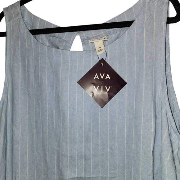2/30 Ava & Viv Light Blue Striped Dress - Picture 2 of 4